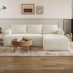 Beige L-Shape Corduroy Sectional Couch for Living Room