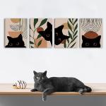 Boho Black Cat Wall Art Set of 4 Prints