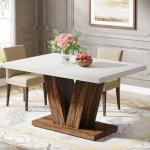 White Farmhouse Dining Table for 4 People