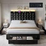 Queen Size Velvet Bed Frame with Storage Drawers