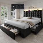 Queen Size Velvet Bed Frame with Storage Drawers