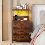 Rustic Brown Nightstands Set with LED Light