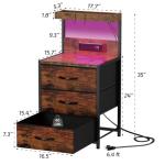 Rustic Brown Nightstands Set with LED Light