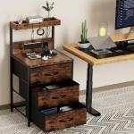 Rustic Brown Nightstands Set with LED Light