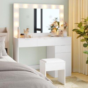 Elegant Dressing Table Stool Set with LED Mirror