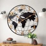 Large Metal World Map Wall Clock - 24 Inch