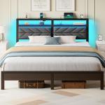 King Size Bed Frame with Charging Station and Storage