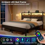 King Size Bed Frame with Charging Station and Storage