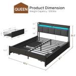 Queen Bed Frame with Charging Station and LED Lights