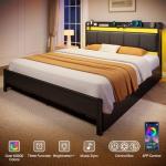 Queen Bed Frame with Charging Station and LED Lights