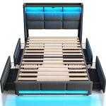 Rolanstar Twin Bed Frame with LED Lights & Storage