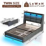 Rolanstar Twin Bed Frame with LED Lights & Storage