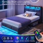 Rolanstar Twin Bed Frame with LED Lights & Storage