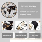 Large Metal World Map Wall Clock - 24 Inch