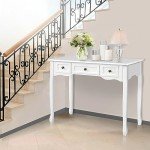 Elegant White Console Table with 3 Drawers