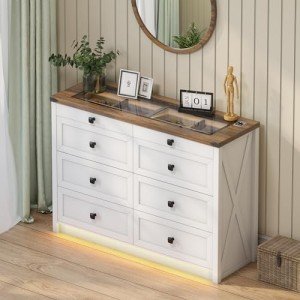 Farmhouse 8-Drawer Dresser with LED Light