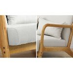 Beige Wooden Frame 2-Seater Lounge Armchair