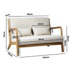 Beige Wooden Frame 2-Seater Lounge Armchair