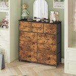Tall 9-Drawer Fabric Storage Tower - Walnut