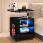 High Gloss LED Nightstand with USB Ports