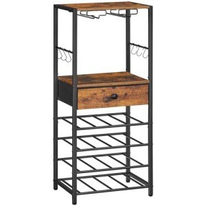 Freestanding 16-Bottle Wine Rack with Drawer