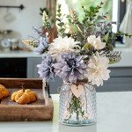 Silk Dahlia Flower Arrangement in Glass Vase