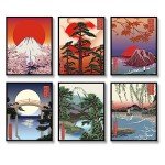 Japanese Landscape Wall Art Set of 6 Prints