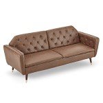 Sarantino Brown Faux Velvet Sofa Bed Couch