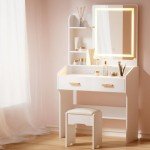 White LED Mirror Dressing Table and Stool Set