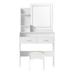 White LED Mirror Dressing Table and Stool Set
