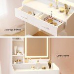 White LED Mirror Dressing Table and Stool Set
