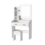 White LED Mirror Dressing Table and Stool Set