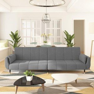 Light Grey Velvet 2-Seater Sofa Bed with Pillows