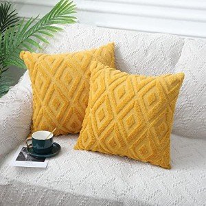 Mustard Yellow Faux Fur Throw Pillow Covers - Set of 2