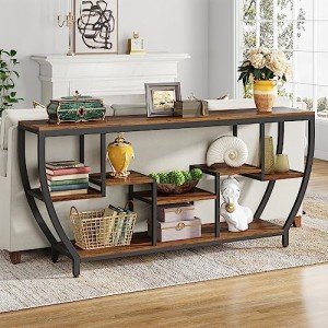 Rustic Industrial 70.9-Inch Console Table with Shelves