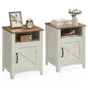 Farmhouse Nightstand Set with Barn Door - 2 Pieces