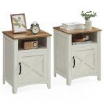 Farmhouse Nightstand Set with Barn Door - 2 Pieces