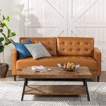 Mid-Century Brown Leather 3-Seater Sofa Couch