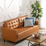 Mid-Century Brown Leather 3-Seater Sofa Couch