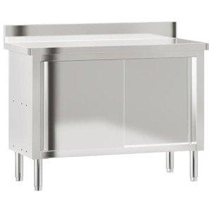 Stainless Steel Kitchen Work Table with Sliding Doors