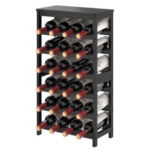 6-Tier Bamboo Wine Rack with Black Table Top