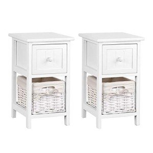 White Bedside Table Set of 2 with Drawers