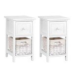 White Bedside Table Set of 2 with Drawers