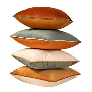 Orange and Teal Plaid Velvet Pillow Covers Set of 4