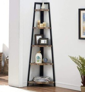 Industrial 5-Tier Corner Shelf with Metal Frame