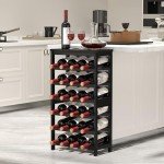 6-Tier Bamboo Wine Rack with Black Table Top