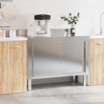 Stainless Steel Kitchen Work Table with Sliding Doors