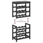 6-Tier Bamboo Wine Rack with Black Table Top