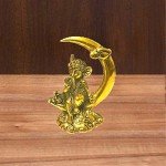 Ganesha Moon Motif Metal Statue for Home Decor