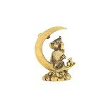 Ganesha Moon Motif Metal Statue for Home Decor